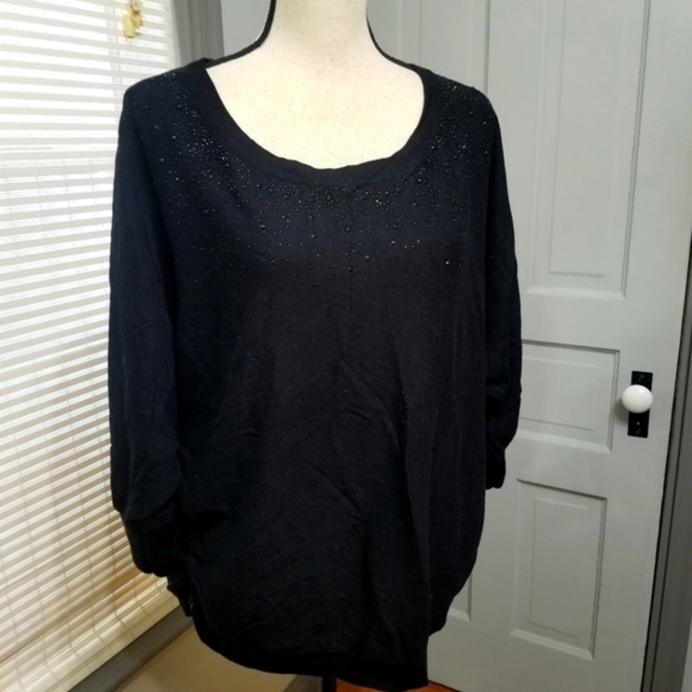Lane Bryant Rhinestone 3/4 Dolman Sleeve Ruched Sides Blousen Sweater